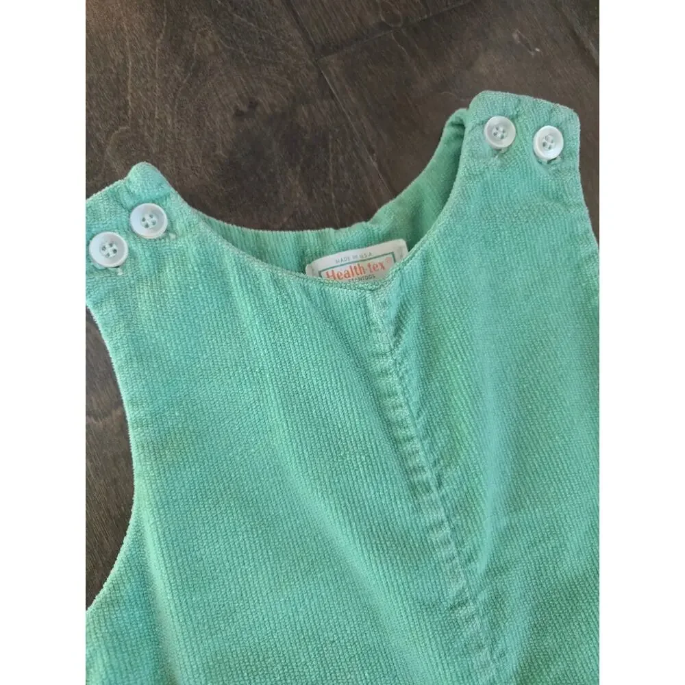 Vintage Baby Corduroy Overalls Mint Green Owl Applique Size 18 Months